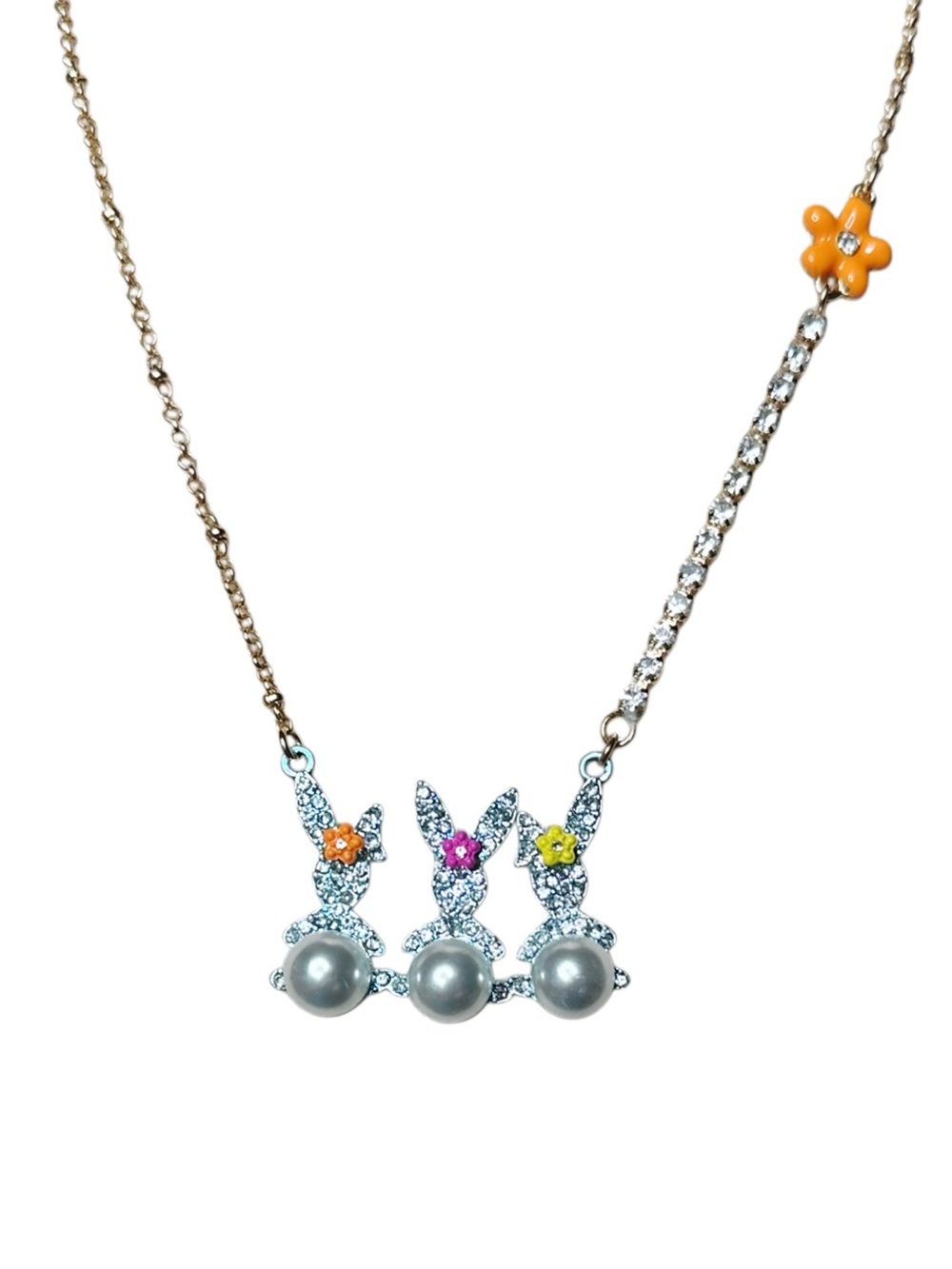 Betsey Johnson Bunny Necklace with Pearl Accent